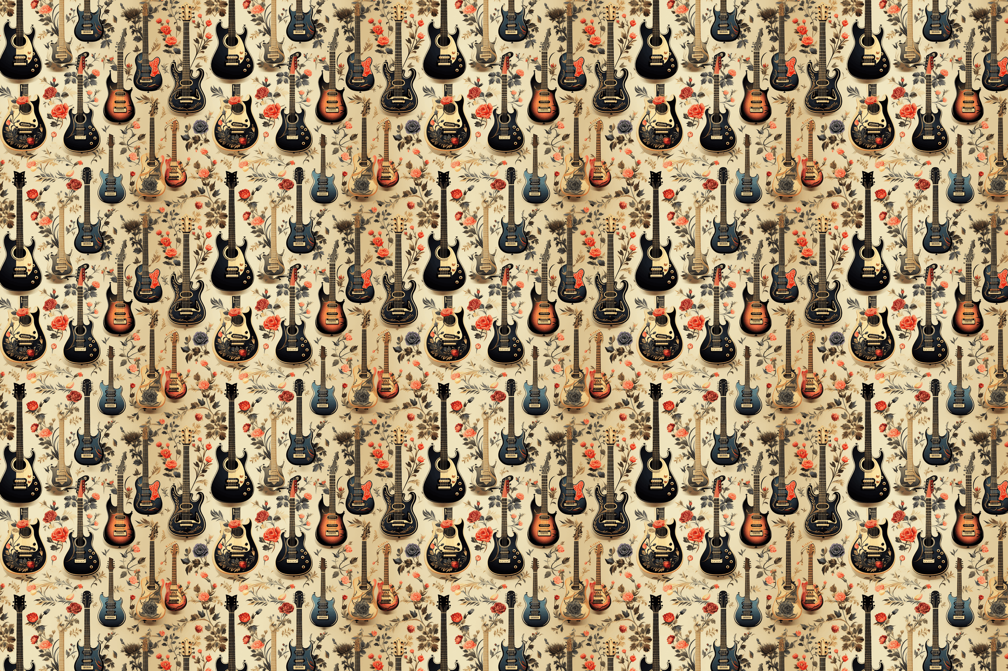 Guitar Grooves: Floral Musical Wrapping Paper