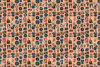 Vintage cinema pattern featuring retro film reels, cameras, and classic Hollywood portraits on a pink background.
