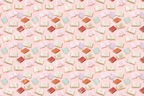 Whimsical book pattern with hand-drawn open and closed books in pastel colors on a soft pink background.