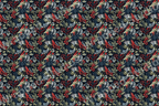 Seamless festive floral pattern with red berries, foliage and navy accents.