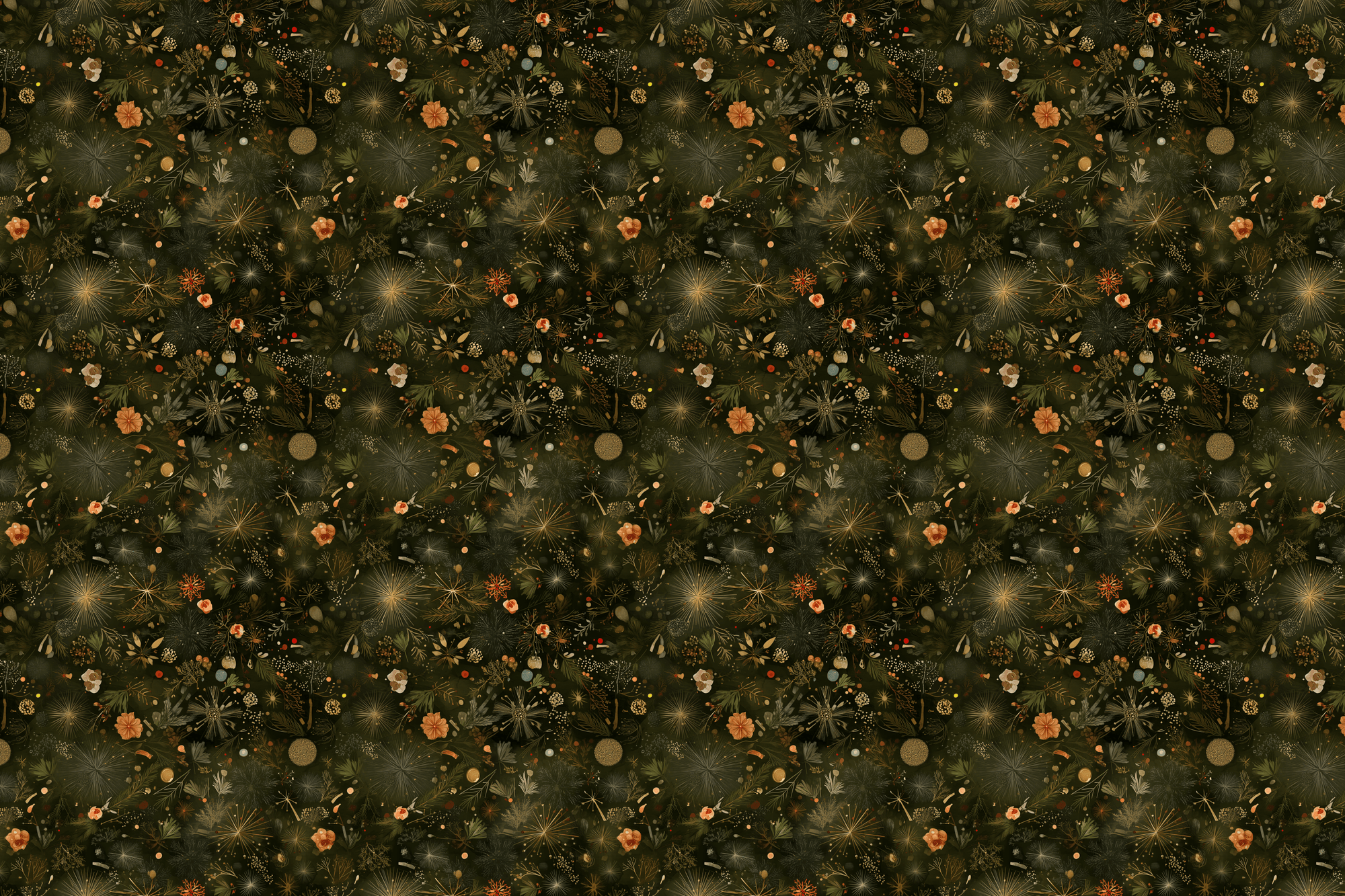 Deep Woodland: Dark Botanical Christmas Wrapping Paper