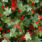 Festive botanical pattern with painterly green and red leaves and berries.