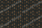 Seamless beetle pattern with decorative line art in shades of bronze on a dark background.