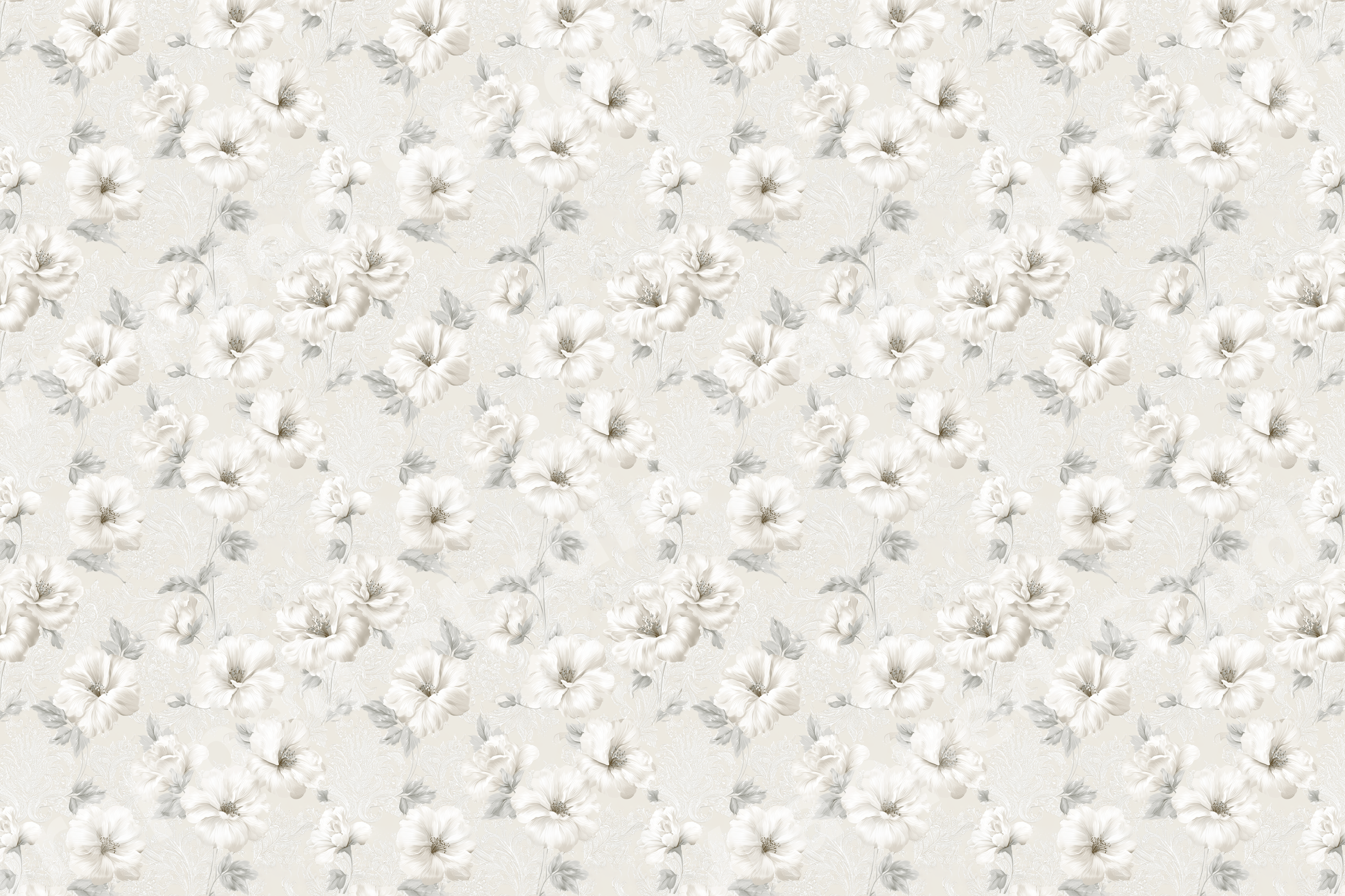 Elegant vintage botanical floral pattern with delicate white flowers on a soft cream background.