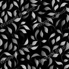 Elegant botanical pattern with swirling silver leaves on a dark background.