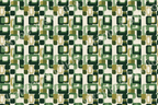 Retro geometric pattern with overlapping rounded squares in shades of green and tan.