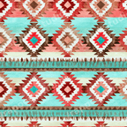 Watercolor southwestern geometric pattern featuring Aztec diamonds in turquoise, terracotta, and coral.