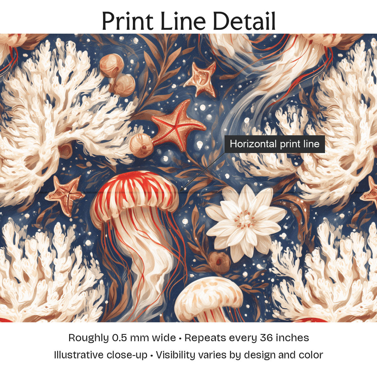 869386 — Print Line Detail. Illustrative close-up; visibility varies by design and color.