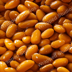 Seamless pattern of glossy, caramel-colored jelly bean shapes in an abstract, contemporary style.