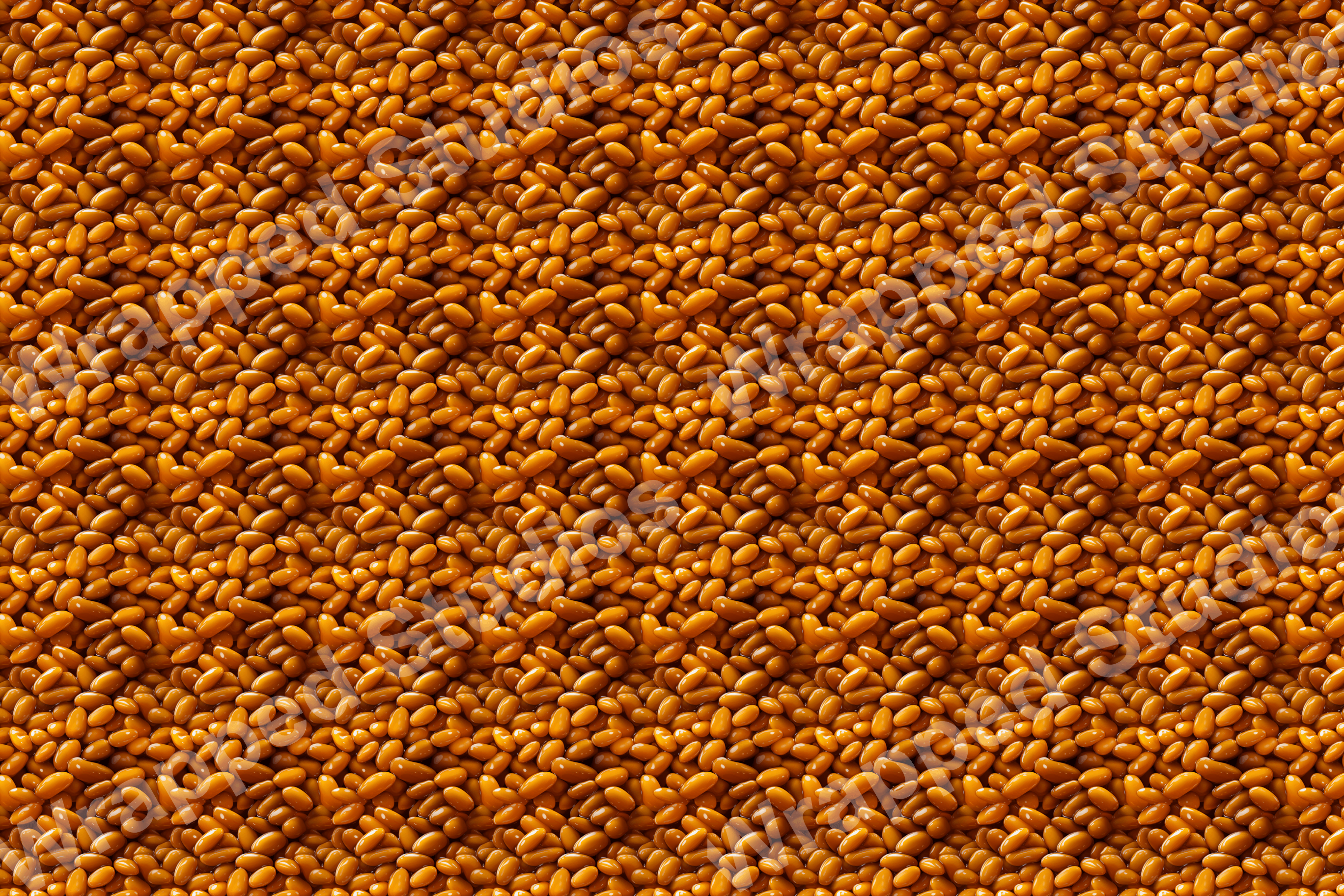 Seamless pattern of coffee bean shapes in warm brown and golden hues.