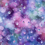 Watercolor raindrop pattern with a bokeh effect in shades of purple, pink, and blue.