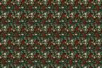 Vintage botanical design of a seamless holiday floral pattern with red and white berries and green leaves.