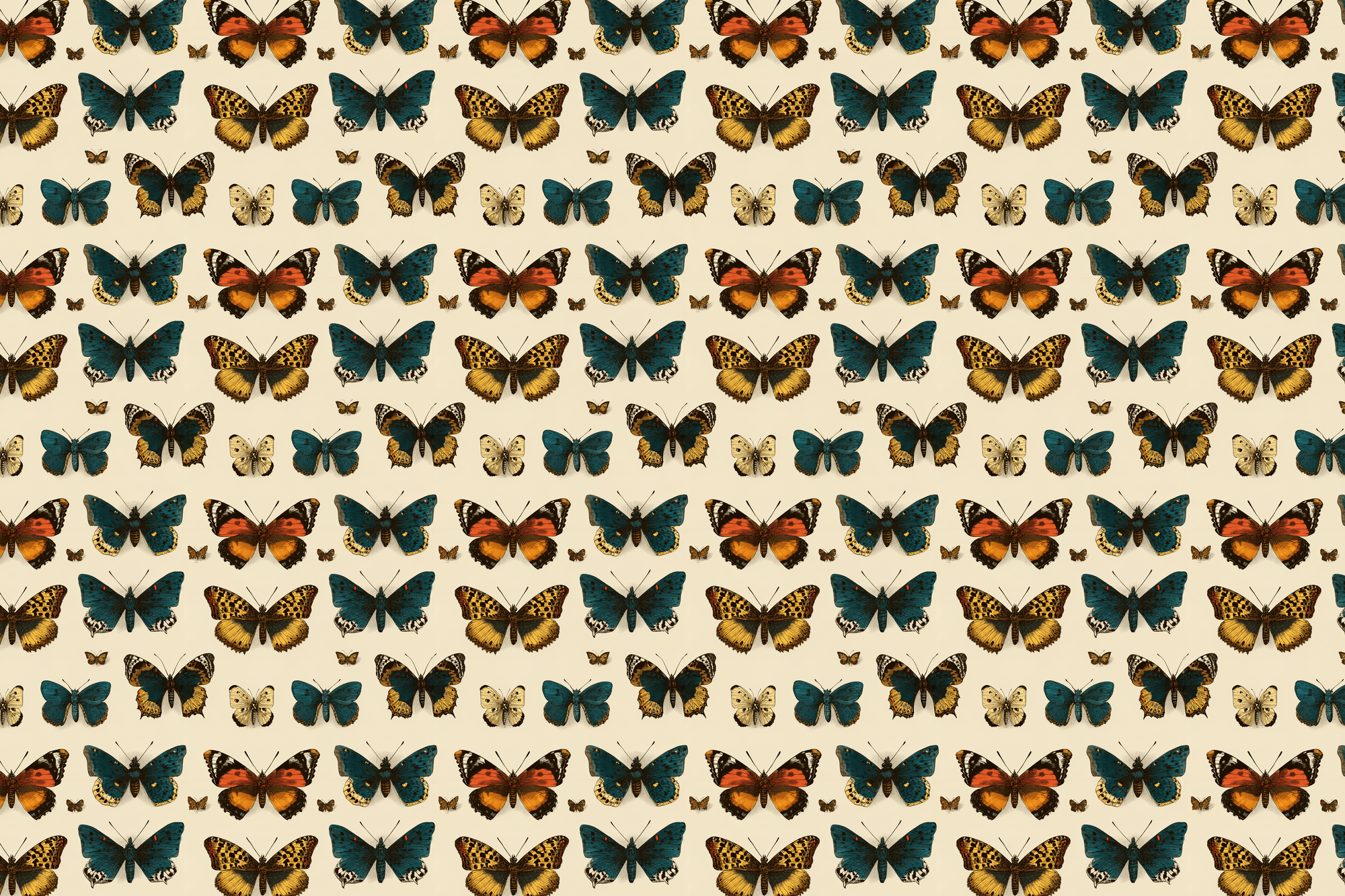 Pattern of butterflies on a beige background. Wrapped Studios wrapping paper