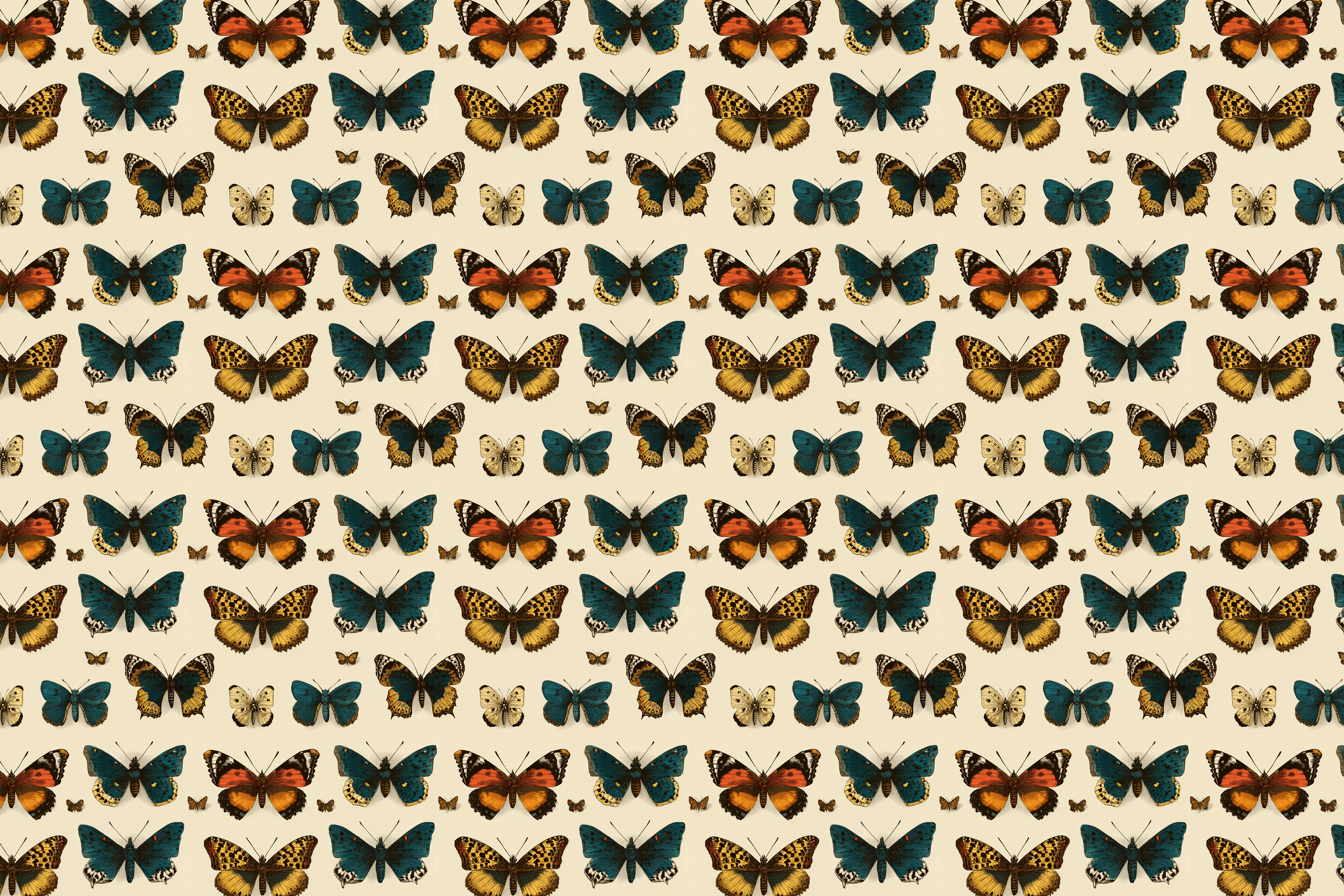 Pattern of butterflies on a beige background. Wrapped Studios wrapping paper
