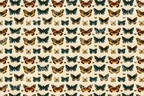 Detailed butterfly pattern with blue, yellow, and orange wings on a neutral background.