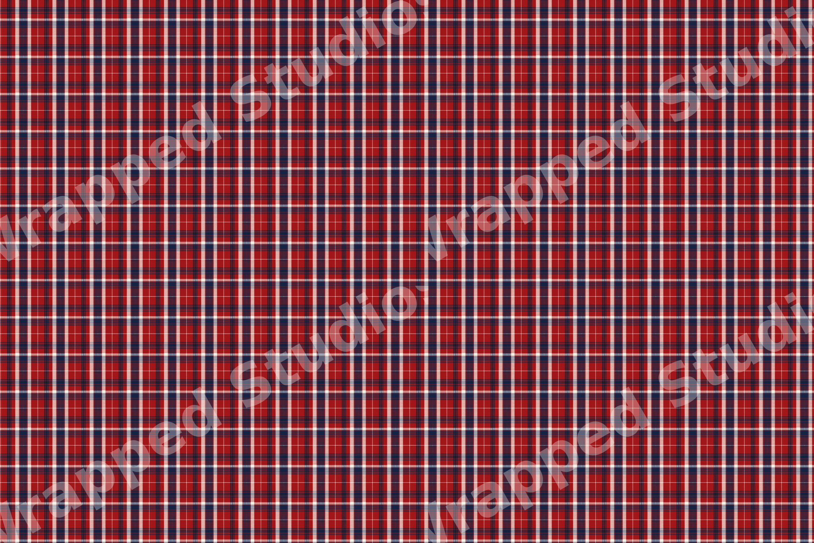 Classic red, navy blue, and white plaid pattern in a traditional checkered tartan design.