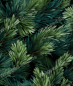 Lush evergreen pine botanical pattern with realistic branches in various forest green and teal shades.