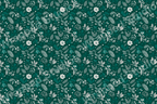 Elegant floral pattern with botanical leaf and berry motifs in shades of emerald, teal, and white.