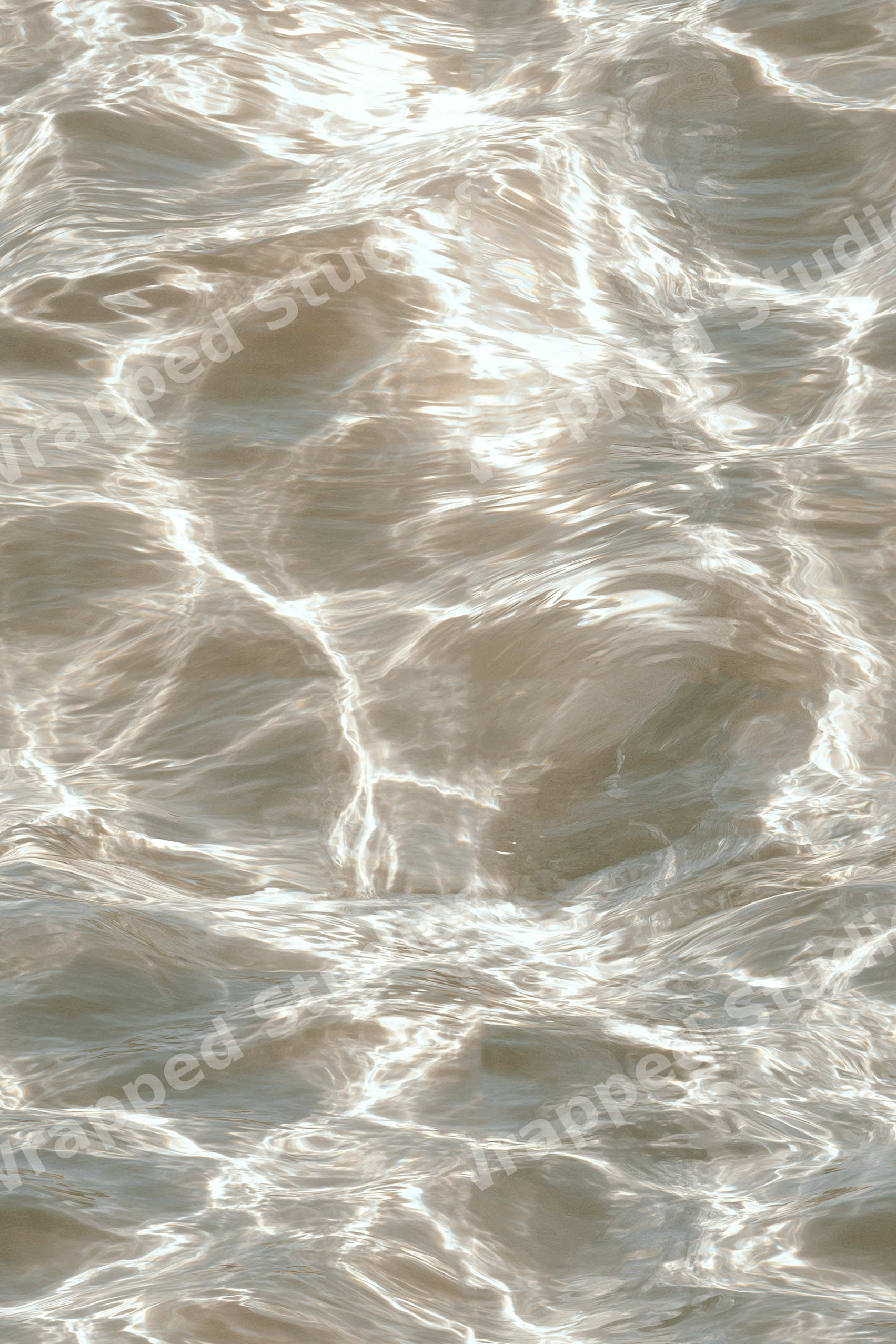 Seamless water ripple pattern in neutral beige and cream with glowing light reflections.