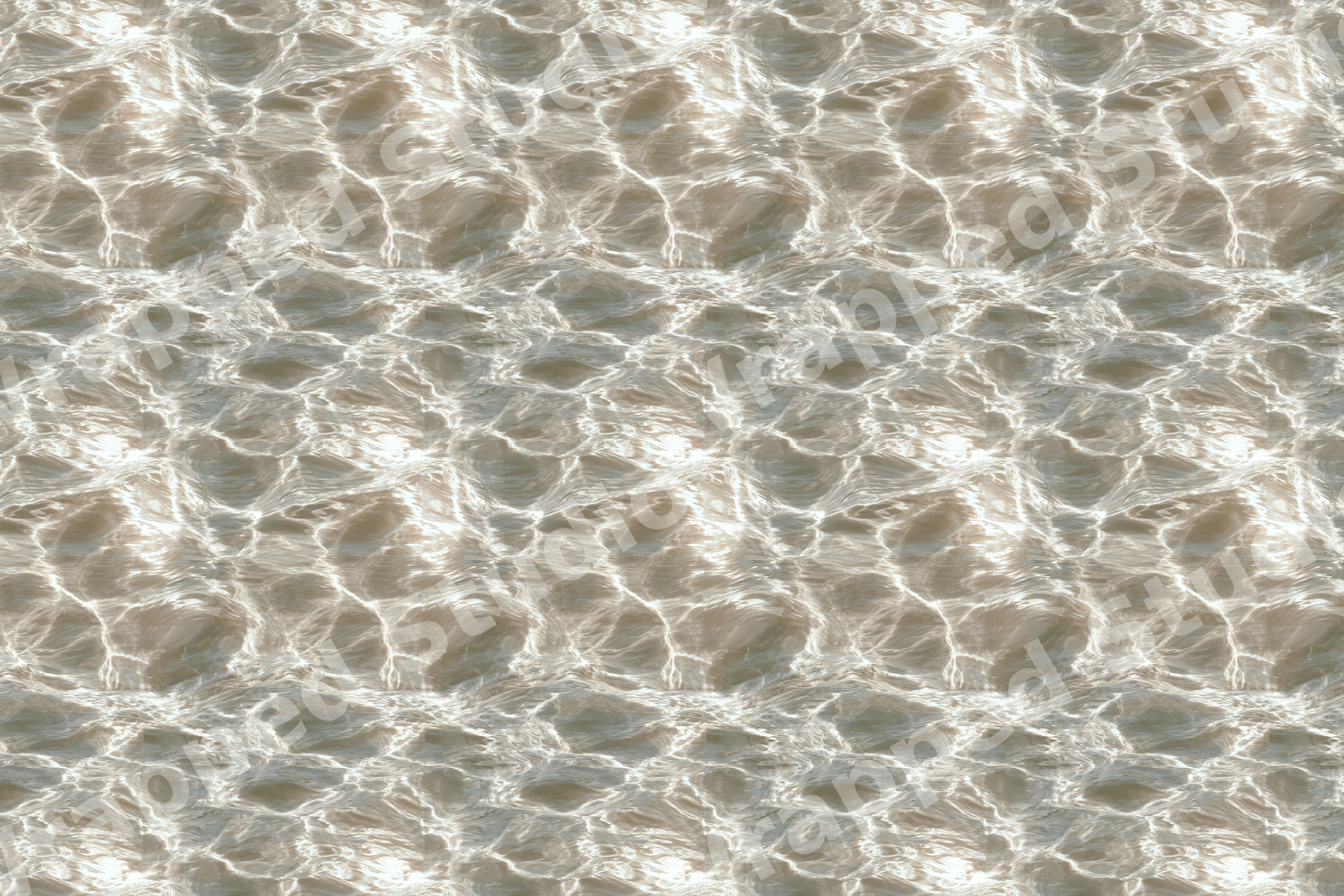 Seamless water ripple pattern in neutral beige with shimmering light reflections.