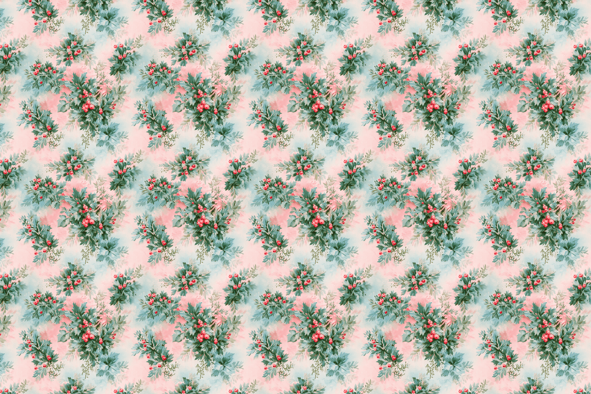 Victorian Pink: Vintage Holly Christmas Wrapping Paper