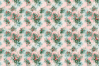 Watercolor Christmas floral pattern with vintage holly leaves and red berries on a soft pink background.