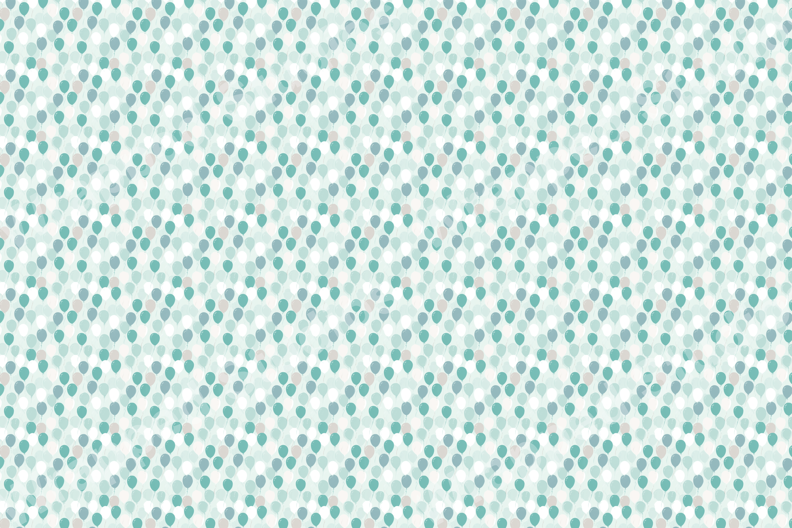 Delicate balloon pattern in shades of light blue, white and gray creates a festive and playful vibe.
