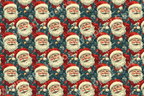 Festive Santa Claus face and pine branch holiday pattern in red, white, and blue.