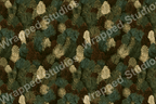 Seamless botanical pattern of pinecones and needles in shades of brown, green, and cream.