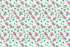 Cute watercolor watermelon pattern with heart-shaped slices and white flowers on a light blue background.