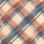 Rustic tartan pattern in slate blue and terracotta orange with a vintage canvas texture.