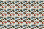 Vintage watercolor book pattern featuring antique book stacks and open pages on a light blue background.