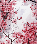 Japanese watercolor cherry blossom pattern with elegant pink sakura floral blooms and branches.