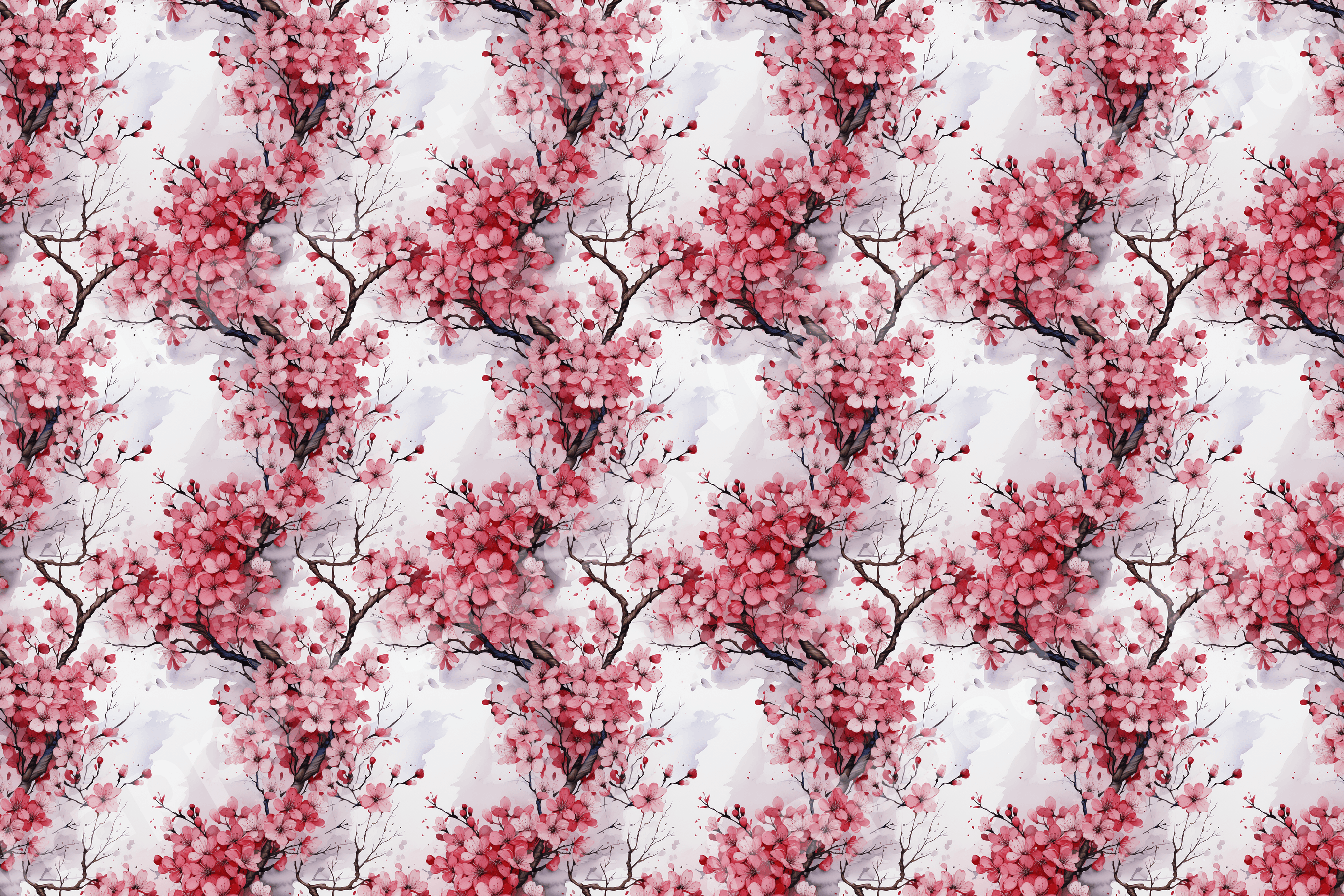 Elegant watercolor pink cherry blossom pattern with Japanese sakura flowers and branches.