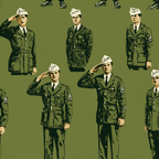 Seamless vintage military pattern featuring illustrated soldiers in green army uniforms.