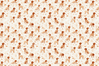 Seamless watercolor puppy dog pattern featuring playful brown pointers and bones on cream.