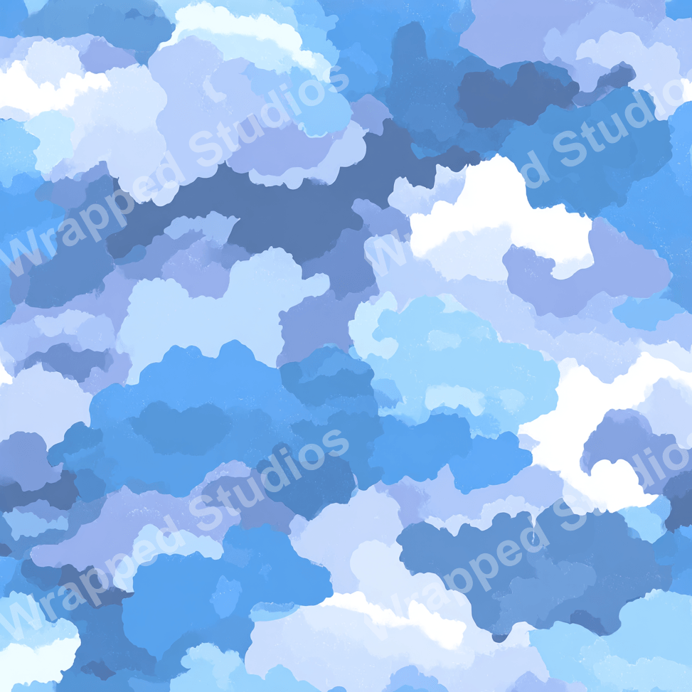 Abstract pattern of watercolor-style shapes in varying shades of blue and white.