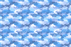 Abstract pattern in shades of blue and white, resembling watercolor clouds or camouflage.