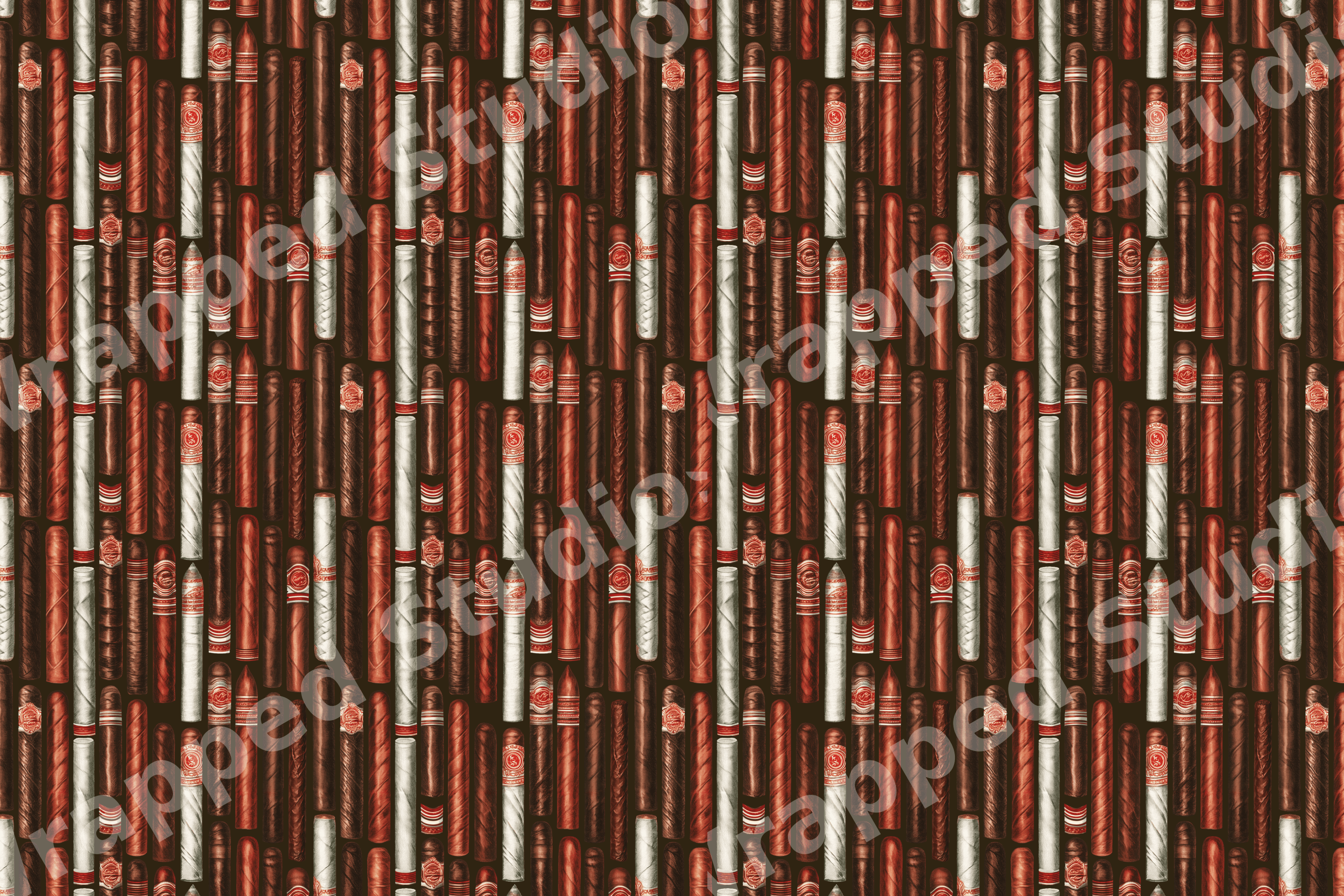 Seamless vintage cigar pattern featuring illustrated brown and white cigars in a classic masculine design.