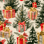 Vintage Christmas tree pattern with hand-painted holiday illustrations on a warm cream background.