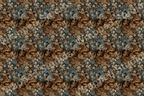 Elegant damask pattern featuring floral vines in gold and brown on a teal marbled background.