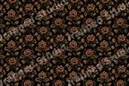 Vintage botanical design featuring elegant bronze floral patterns on a seamless black background.