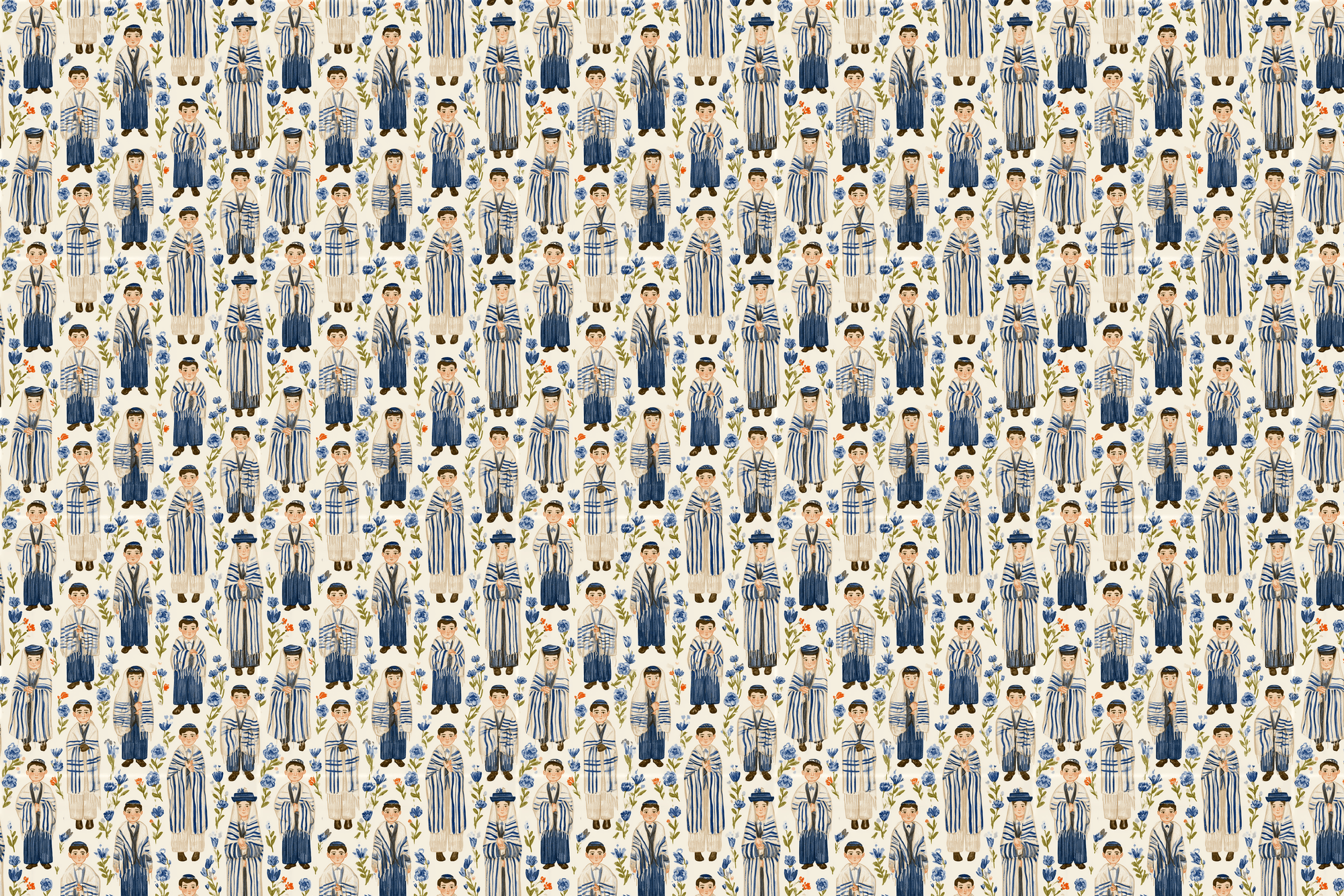 Beloved Bar Mitzvah: Watercolor Floral Wrapping Paper