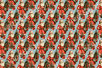Vintage Christmas pattern featuring retro Santa Claus illustrations with pine trees on a light blue background.