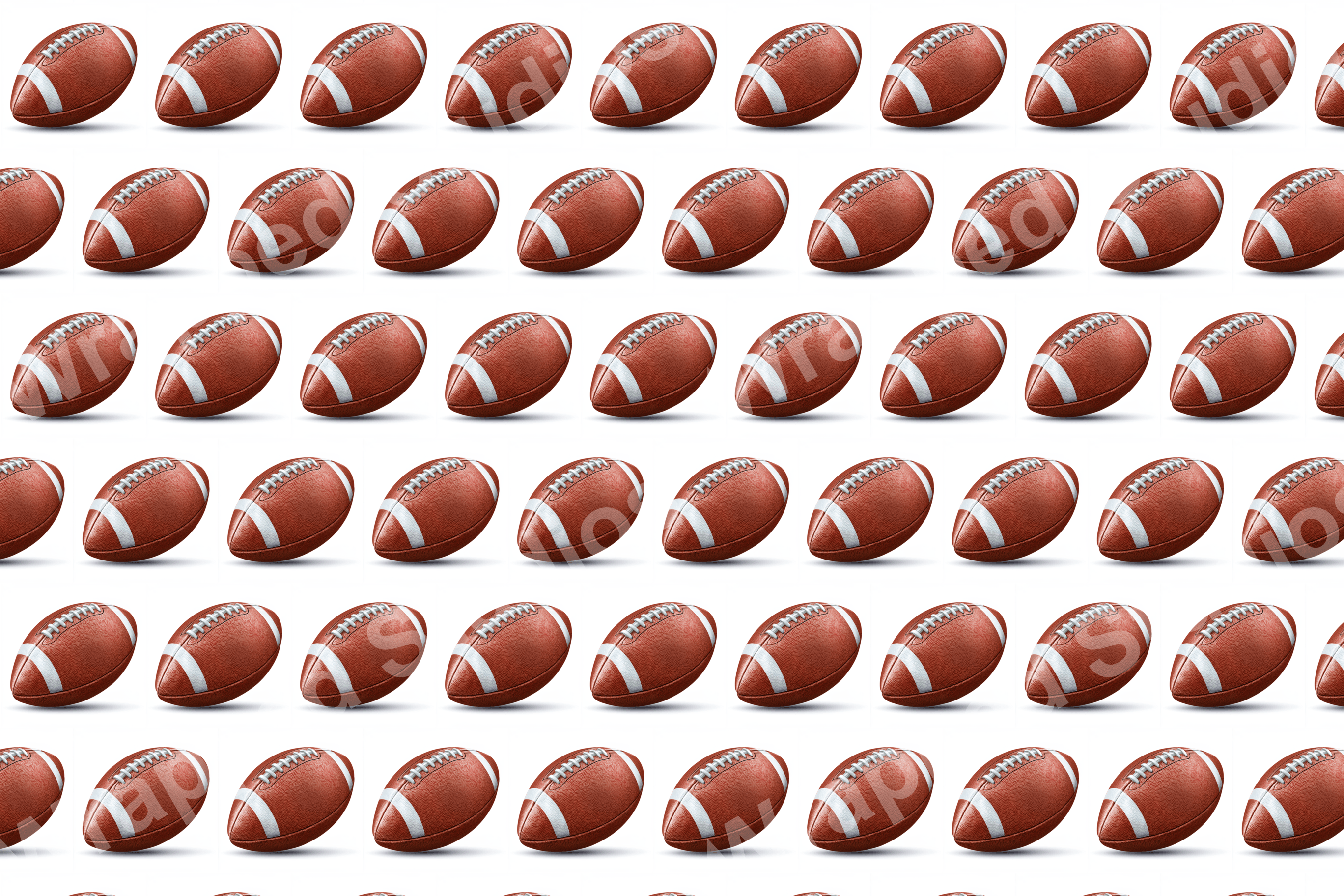 Seamless pattern of repeating American footballs in brown and white.