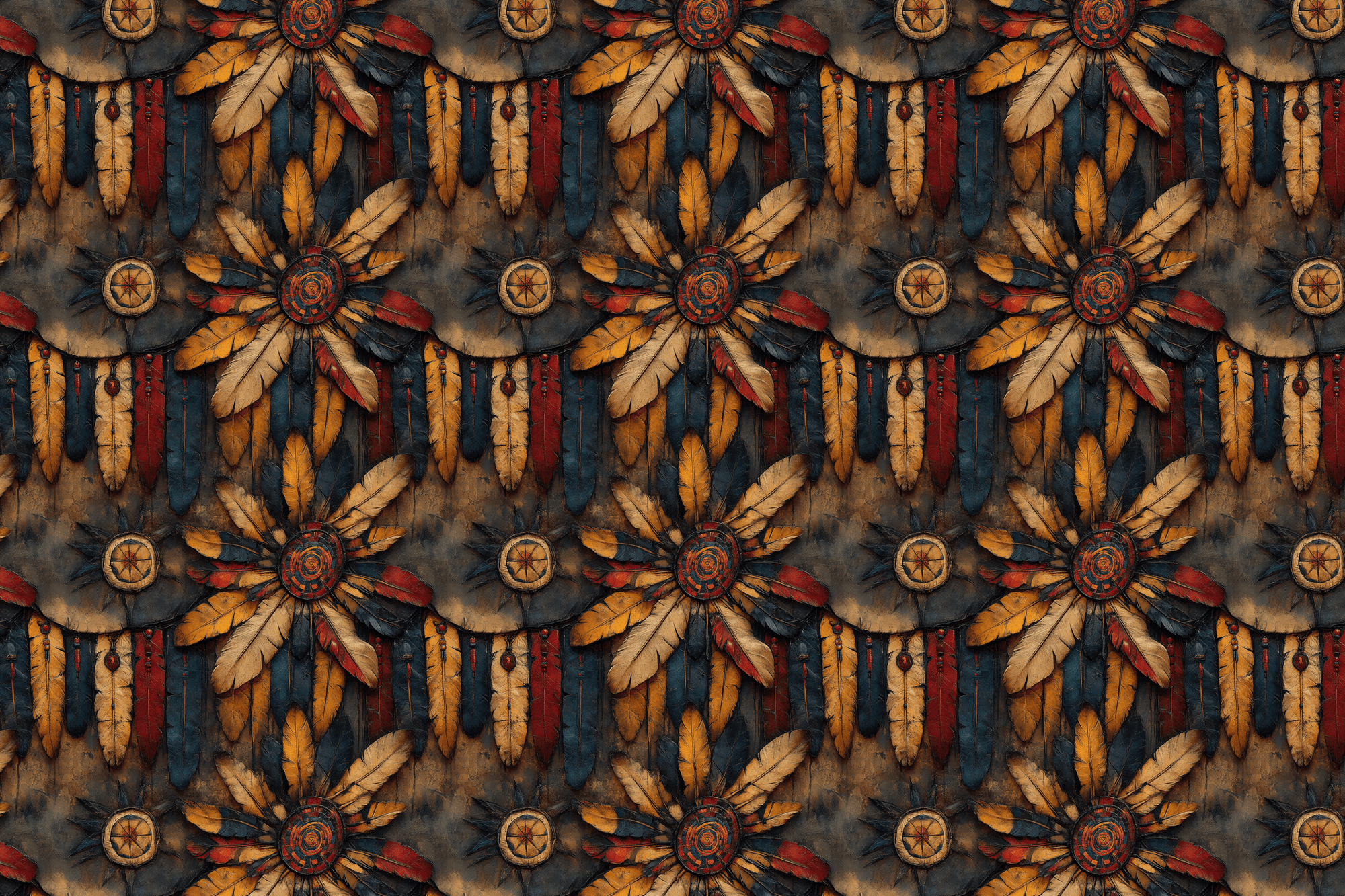 Rustic Regalia: Feathered Tribal Wrapping Paper