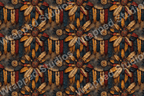 Feather medallion pattern in tribal style with red, navy, and golden hues.