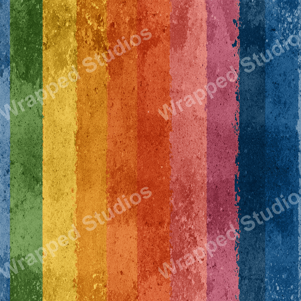 Textured rainbow stripe pattern with vintage aesthetic.