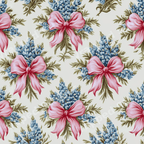 Elegant vintage botanical pattern featuring blue wildflowers tied with pink bows on a cream background.