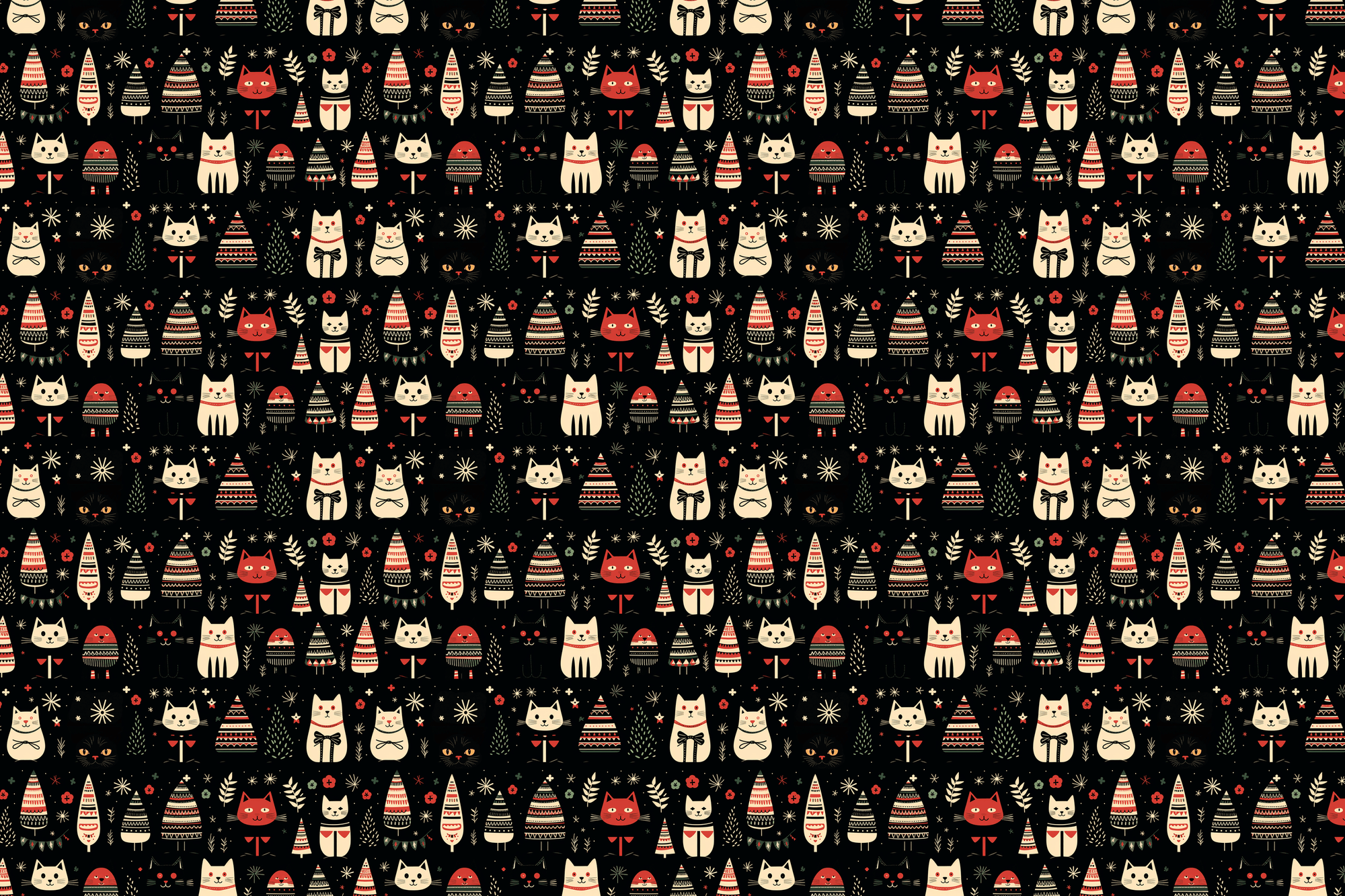 Gothic Catnip: Folk Art Cat Christmas Wrapping Paper